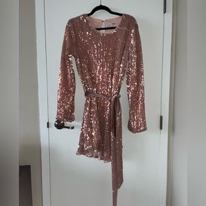 Fashion Nova pink sequin and velvet long sleeve dress size: L, color: Pink